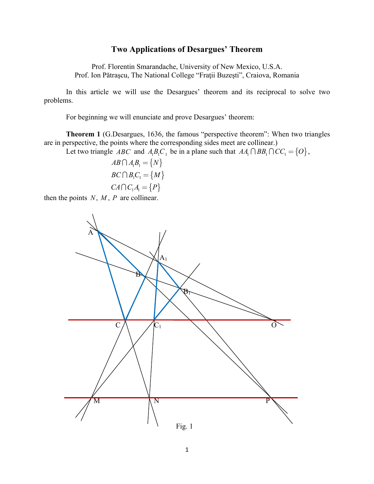 Two Applications of Desargues Theorem