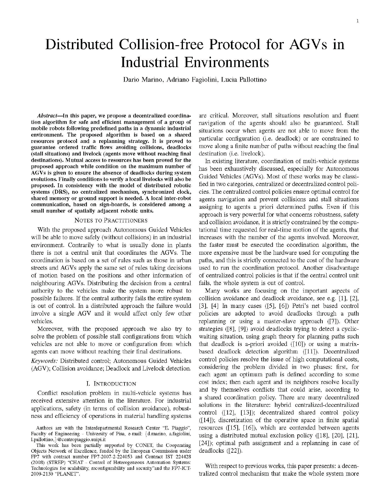 Distributed Collision-free Protocol for AGVs in Industrial Environments