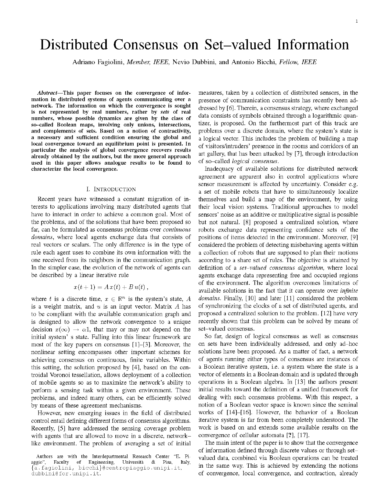 Distributed Consensus on Set-valued Information