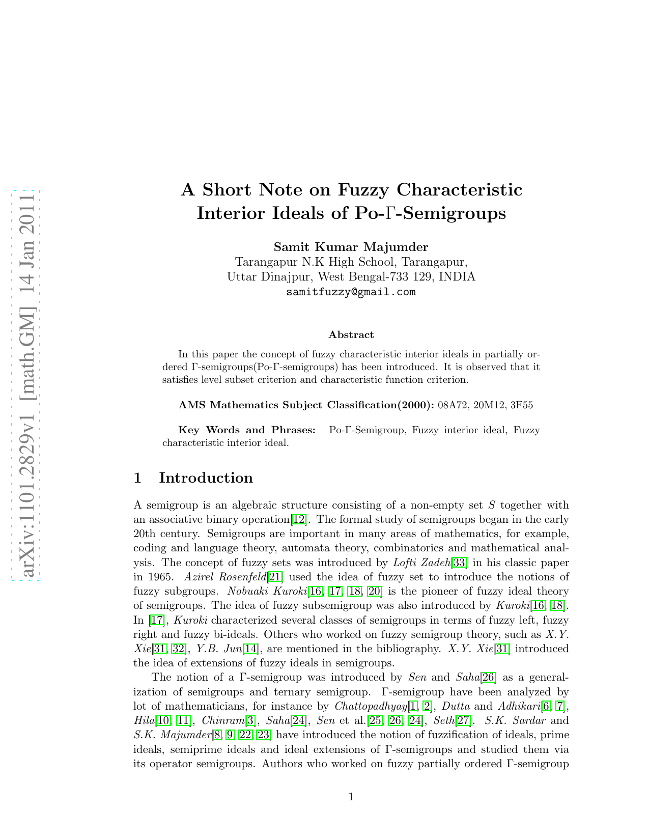 A Short Note on Fuzzy Characteristic Interior Ideals of   Po-Gamma-Semigroups