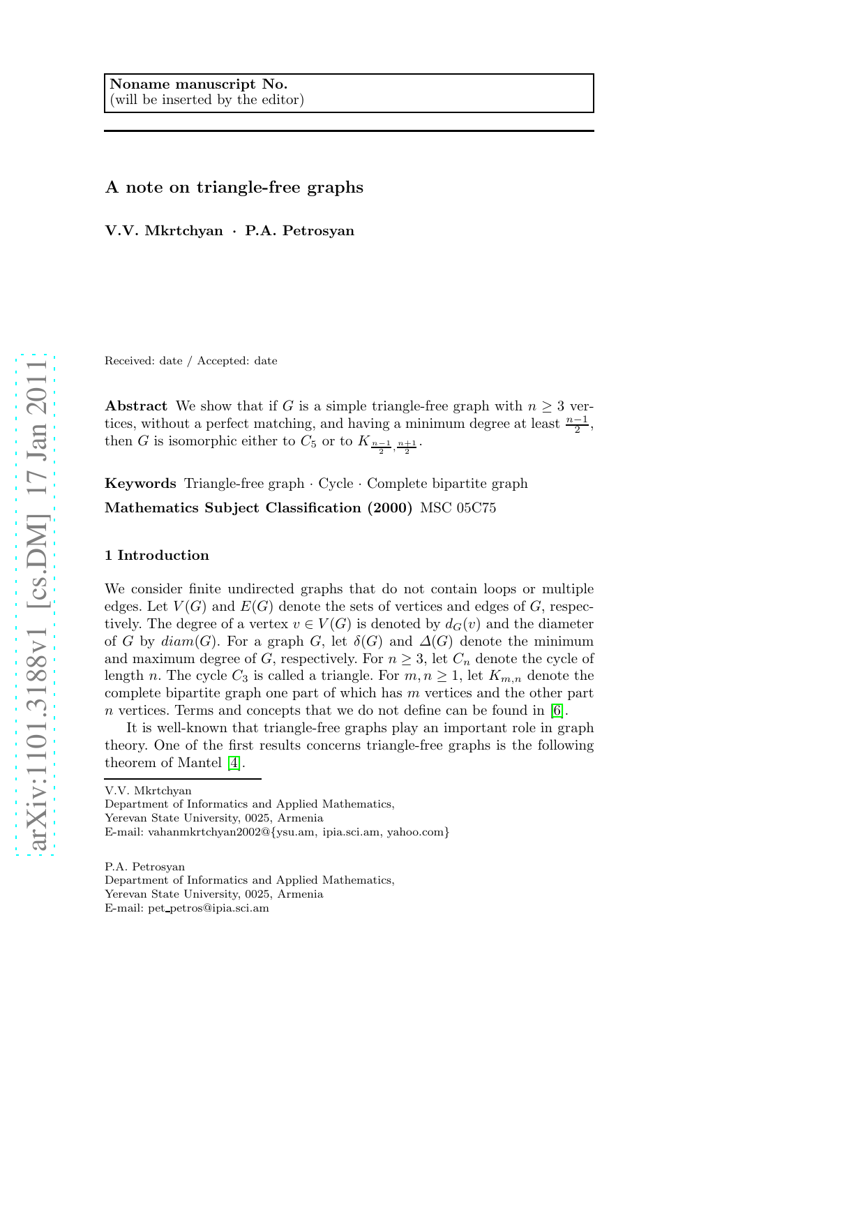 A note on triangle-free graphs