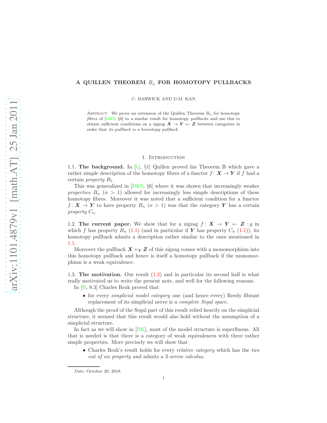 A Quillen theorem Bn for homotopy pullbacks