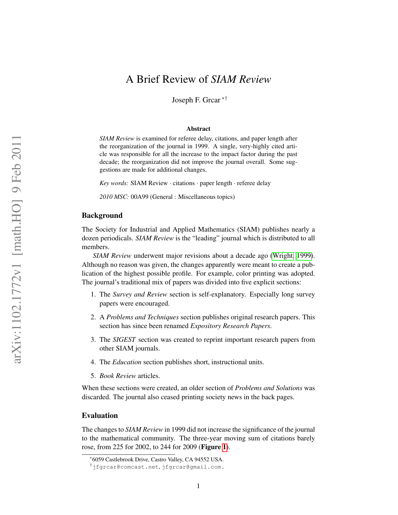 A Brief Review of SIAM Review