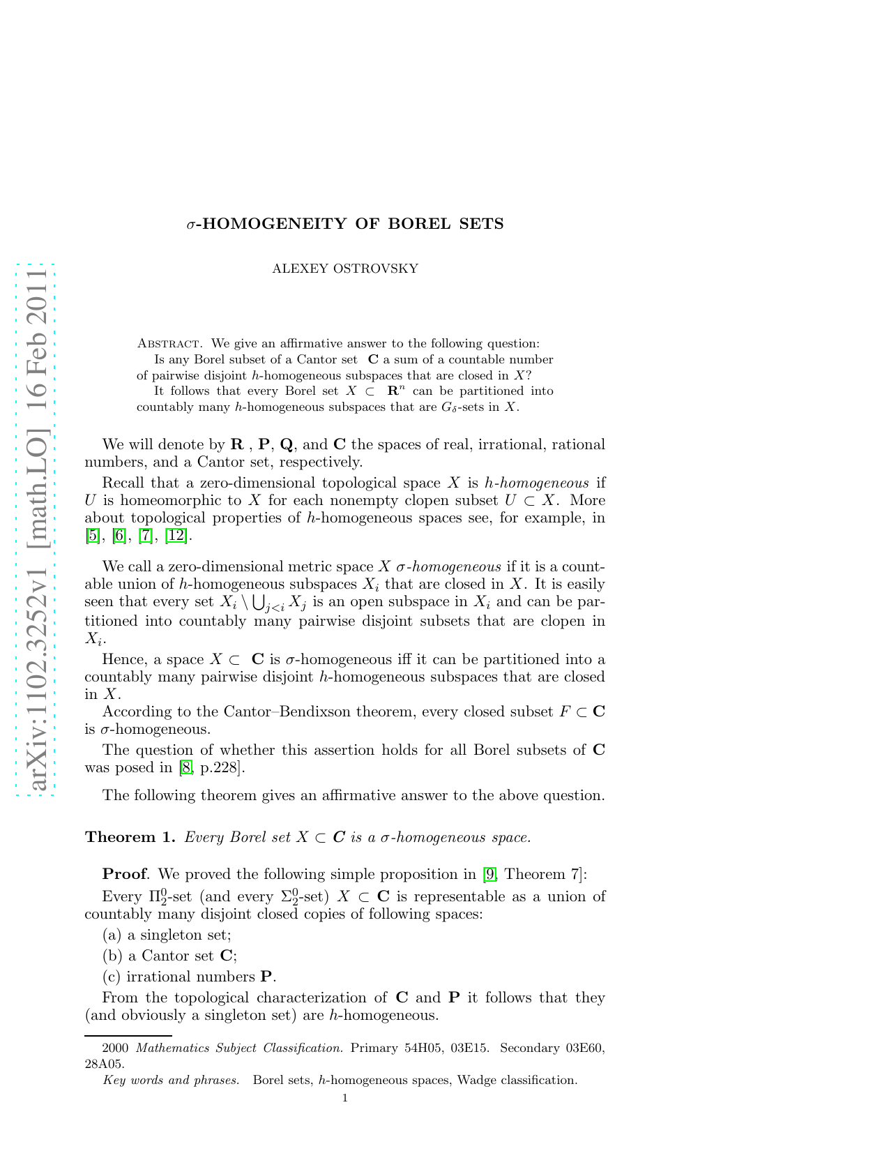 $sigma$-homogeneity of Borel sets