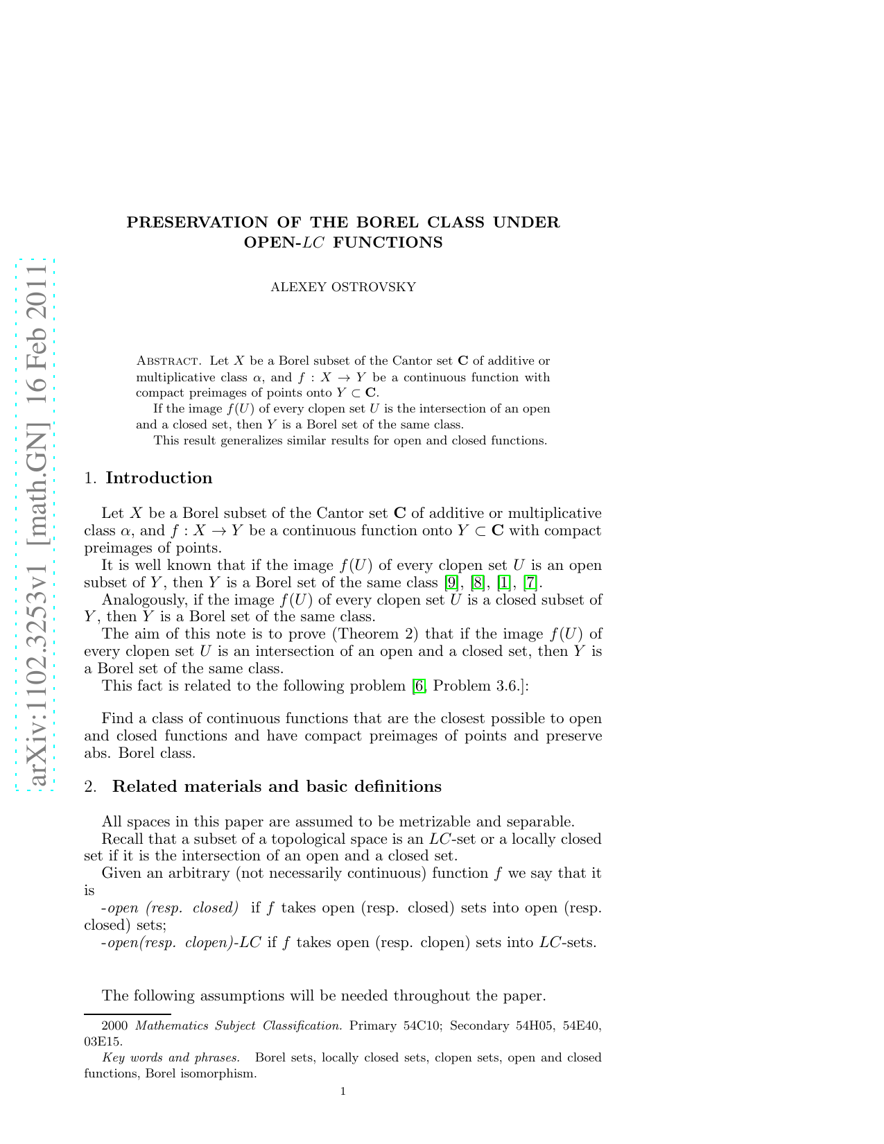 Preservation of the Borel class under open-$LC$ functions