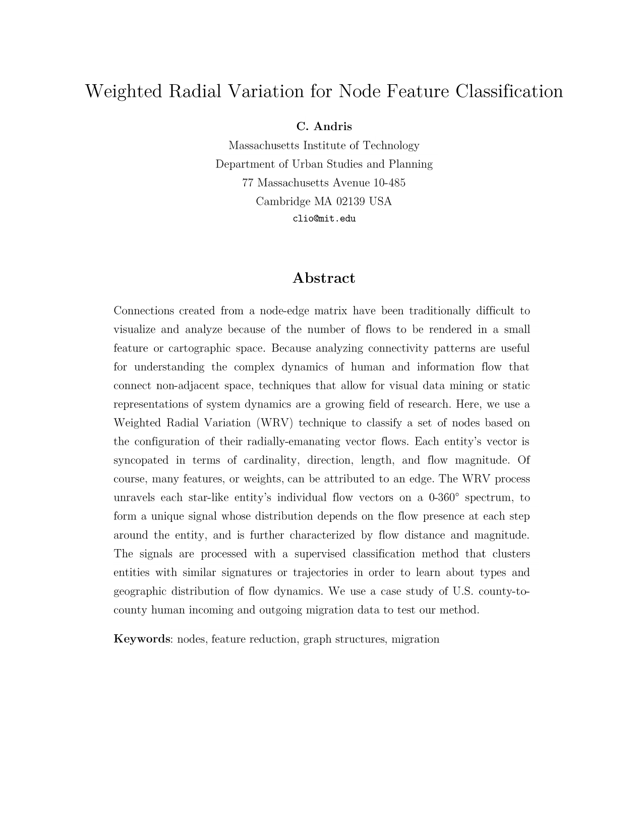 Weighted Radial Variation for Node Feature Classification