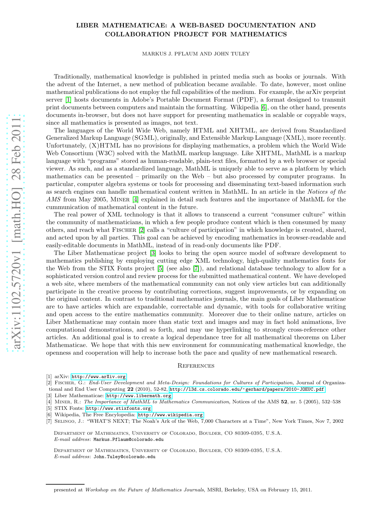 Liber Mathematicae: A Web-Based Documentation and Collaboration Project   for Mathematics