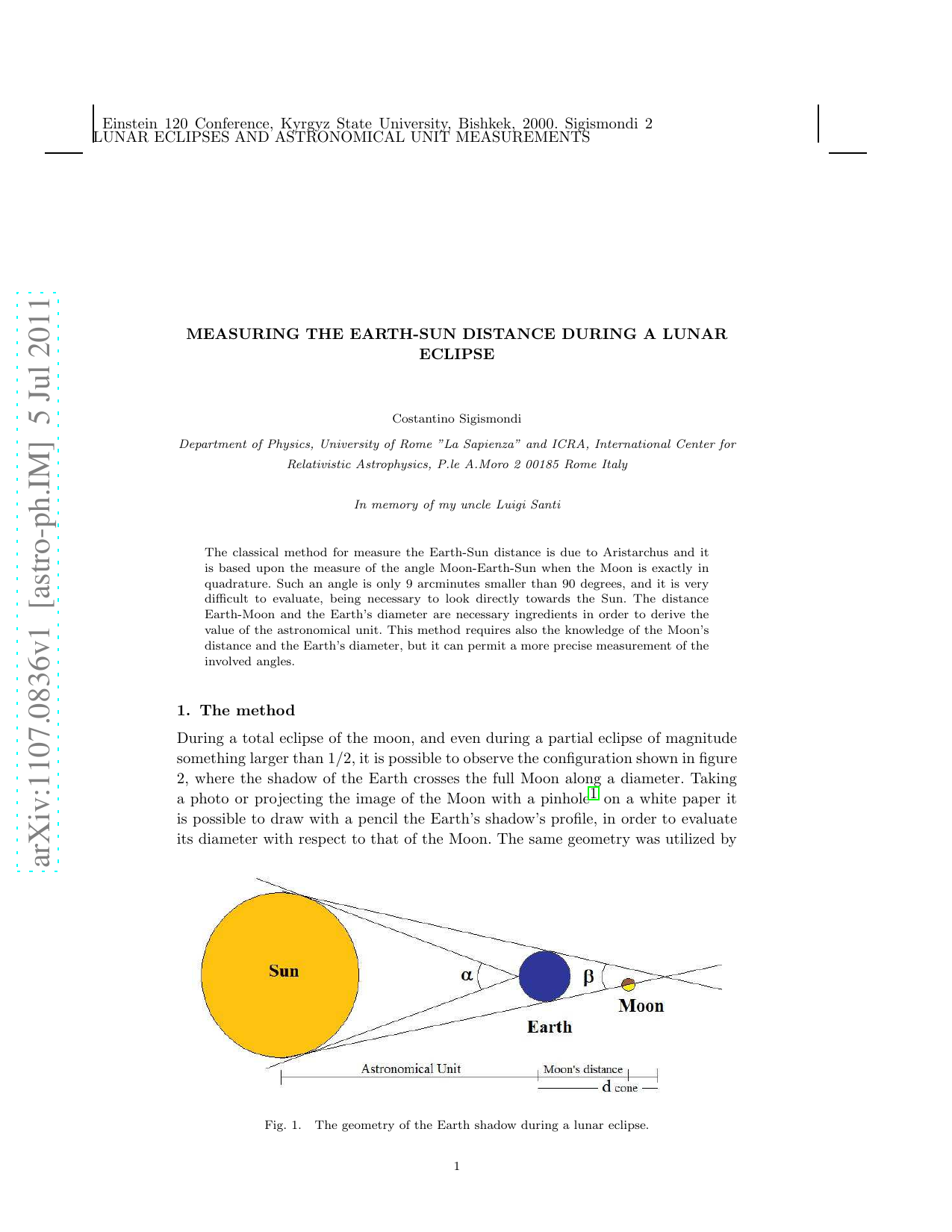 Measuring the Earth-Sun distance during a lunar eclipse