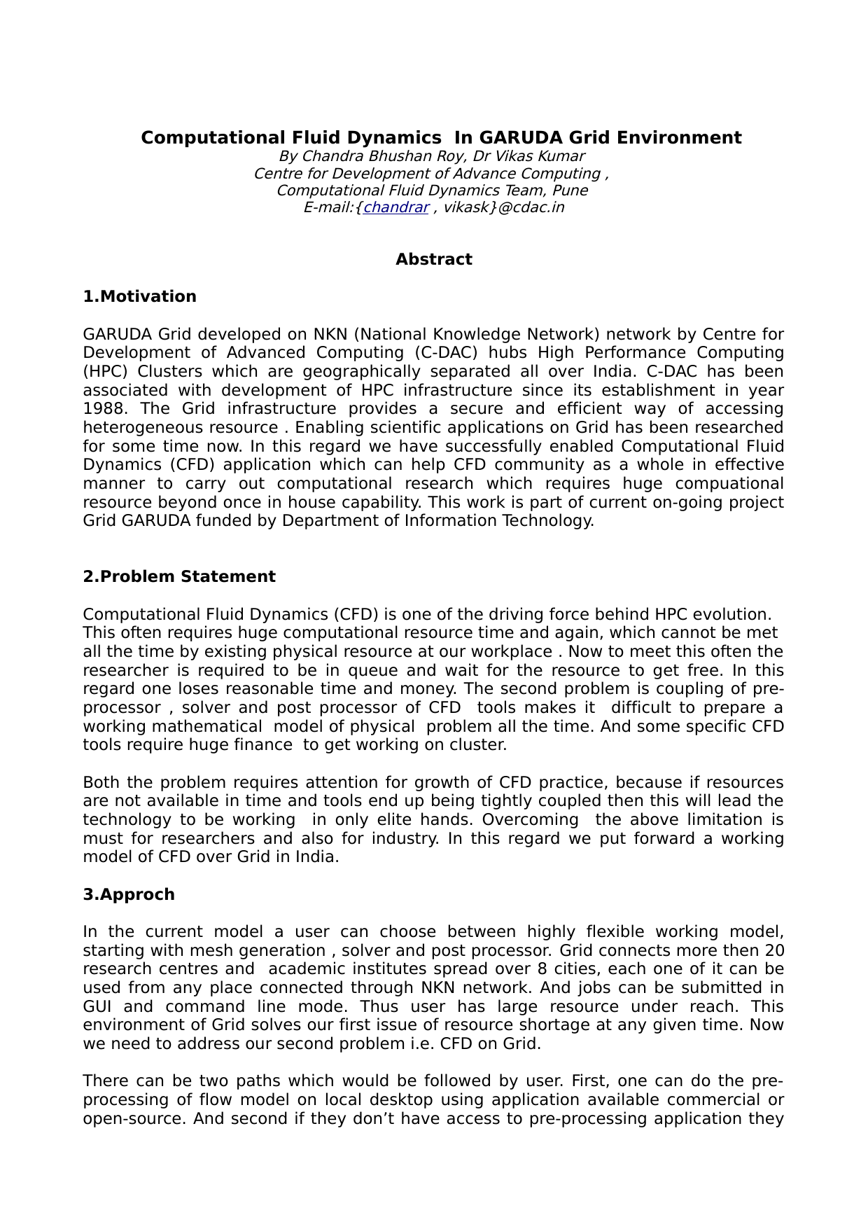 Computational Fluid Dynamics In GARUDA Grid Environment