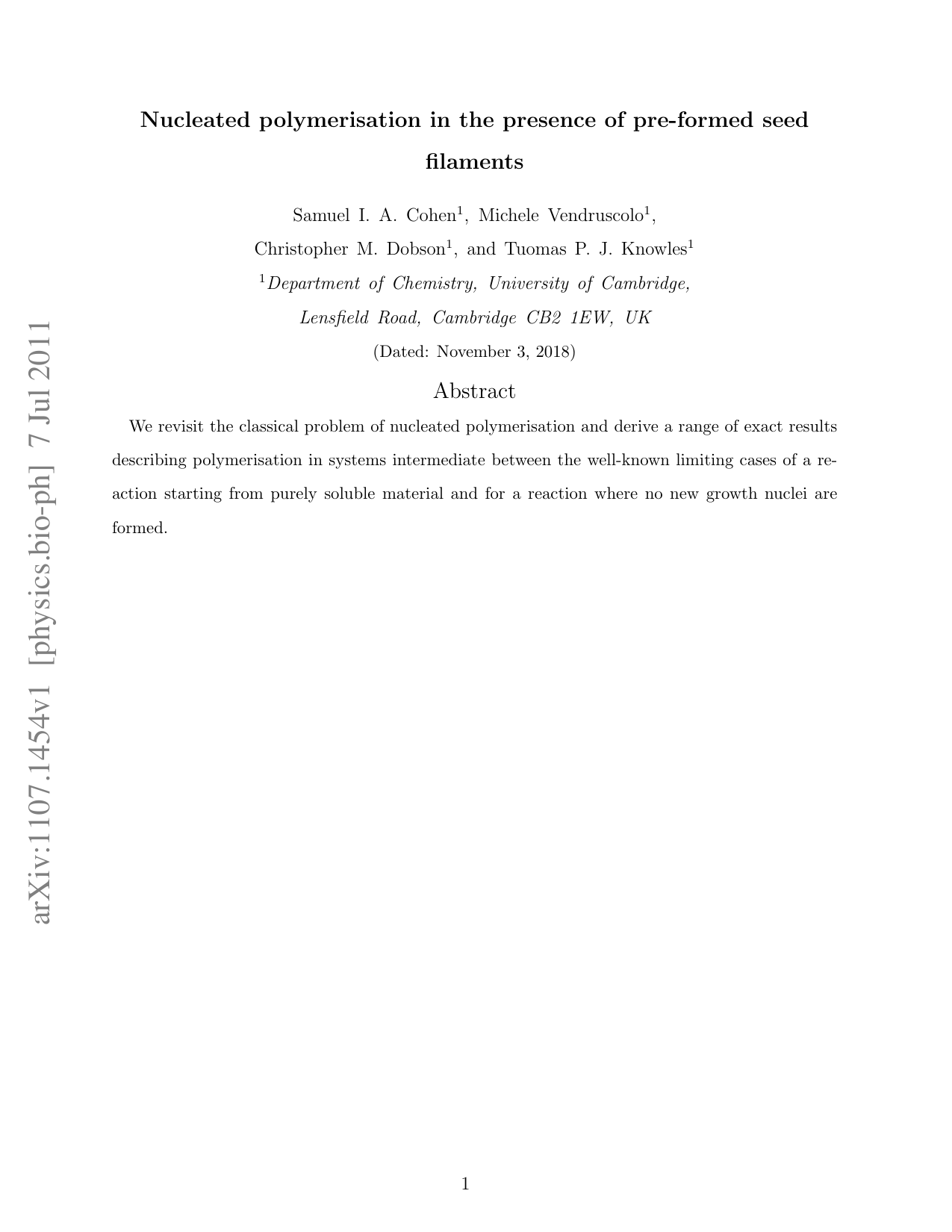 Nucleated polymerisation in the presence of pre-formed seed filaments