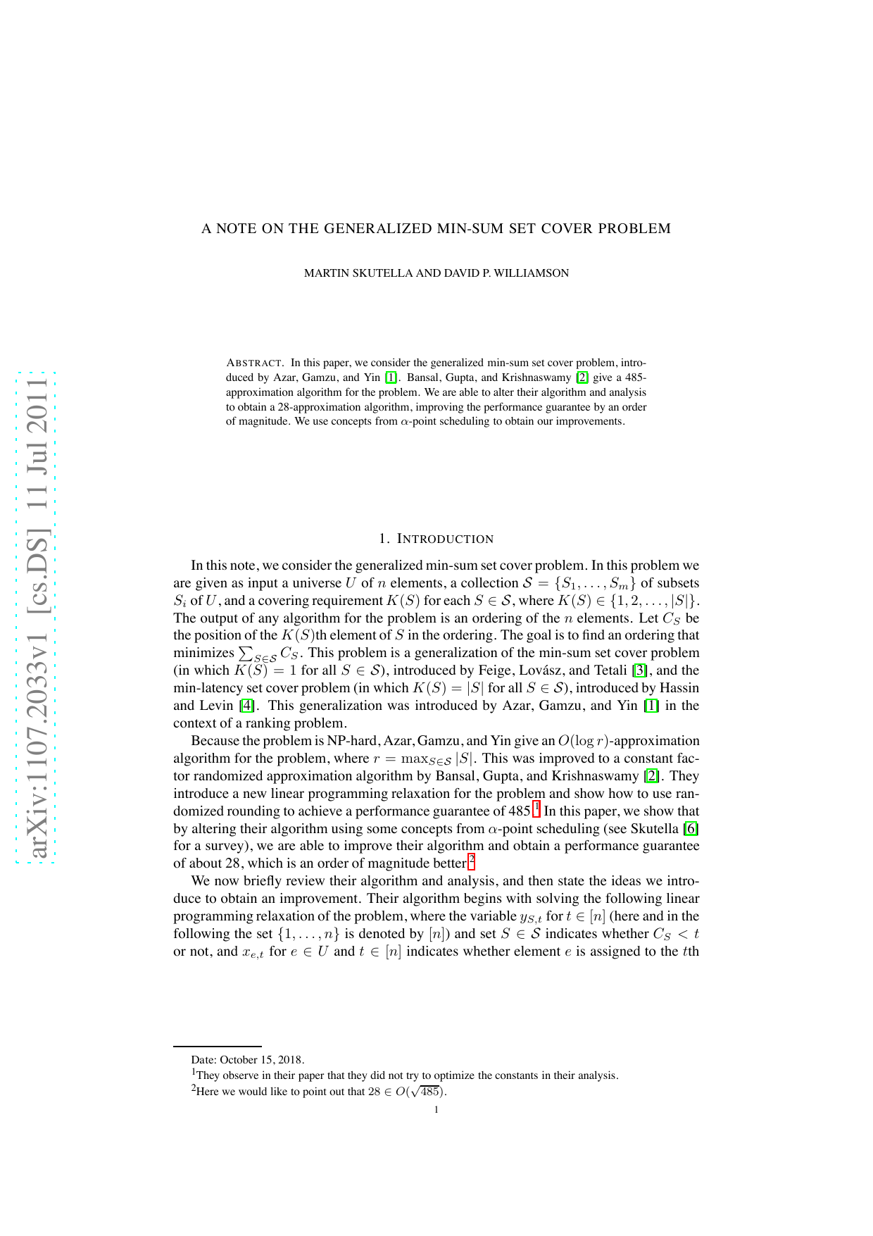 A note on the generalized min-sum set cover problem