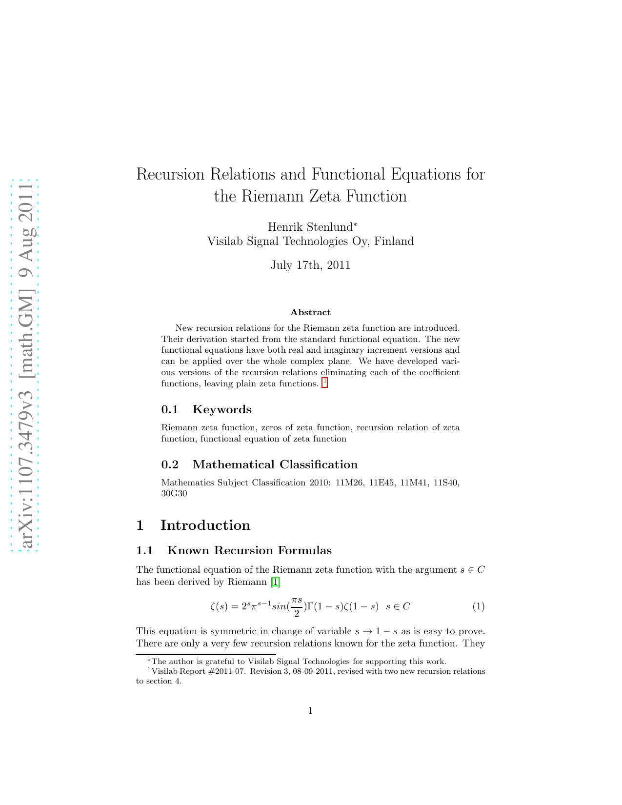 Recursion Relations and Functional Equations for the Riemann Zeta   Function