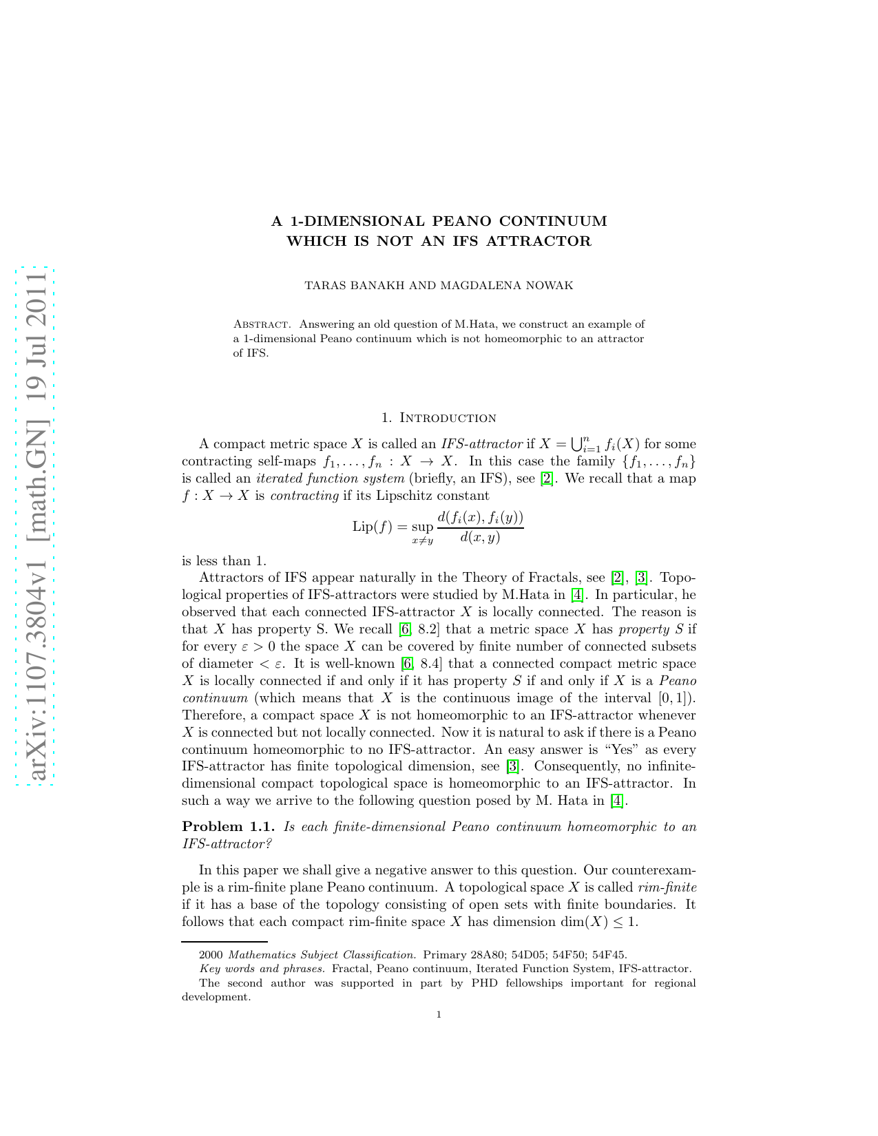 A 1-dimensional Peano continuum which is not an IFS attractor