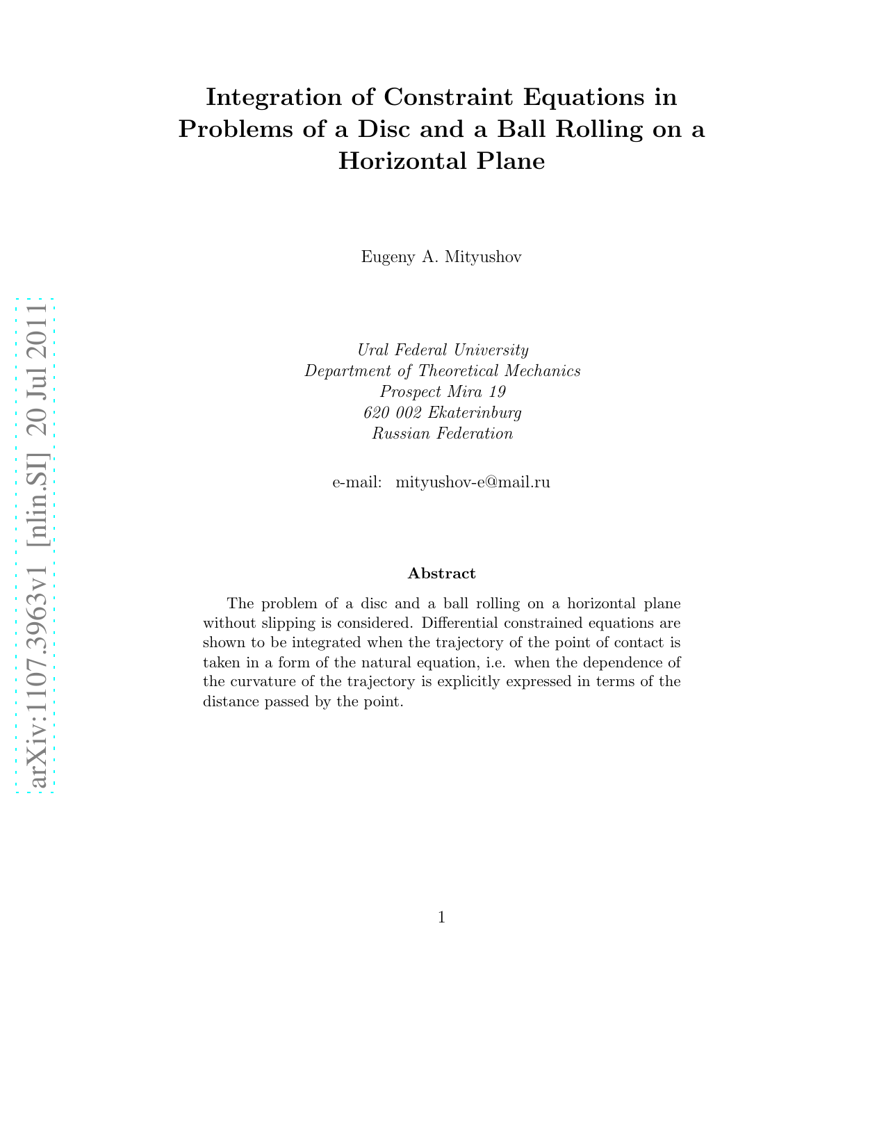 Integration of Constraint Equations in Problems of a Disc and a Ball   Rolling on a Horizontal Plane