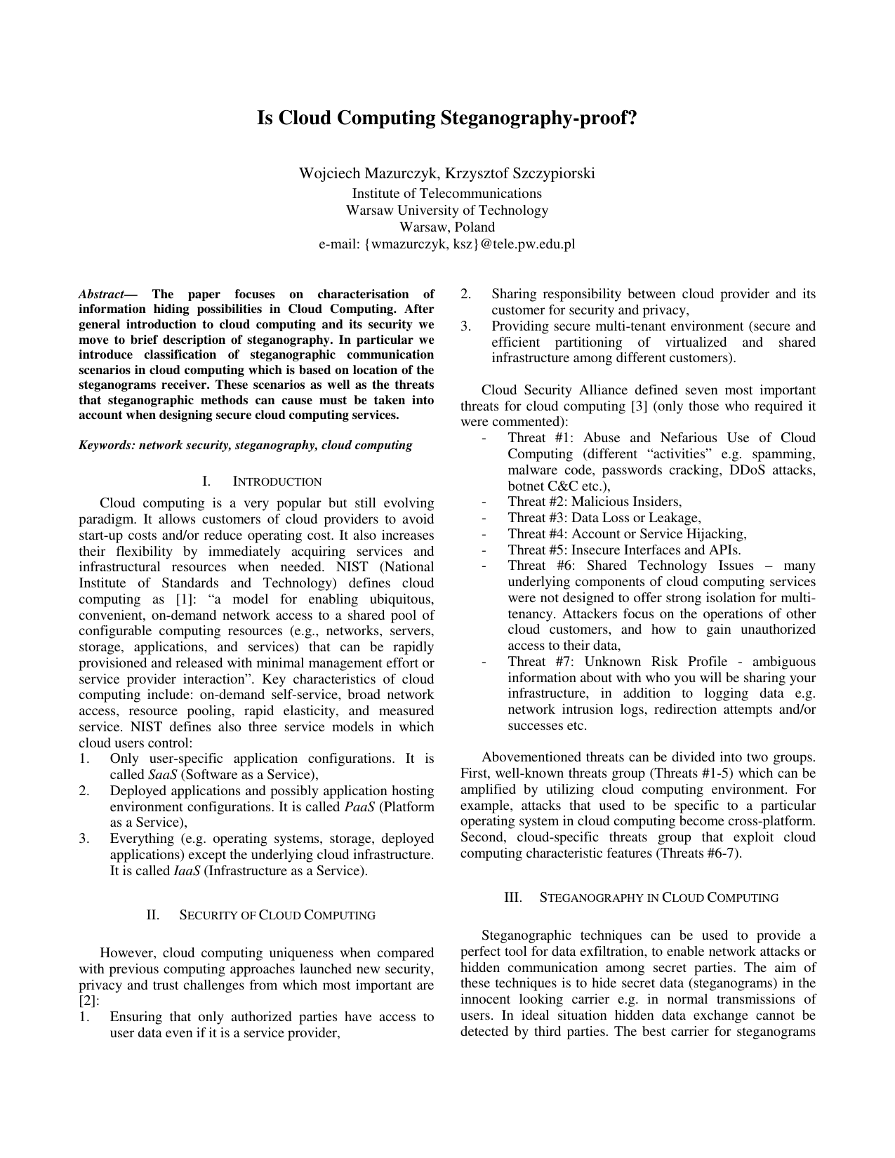 Is Cloud Computing Steganography-proof?