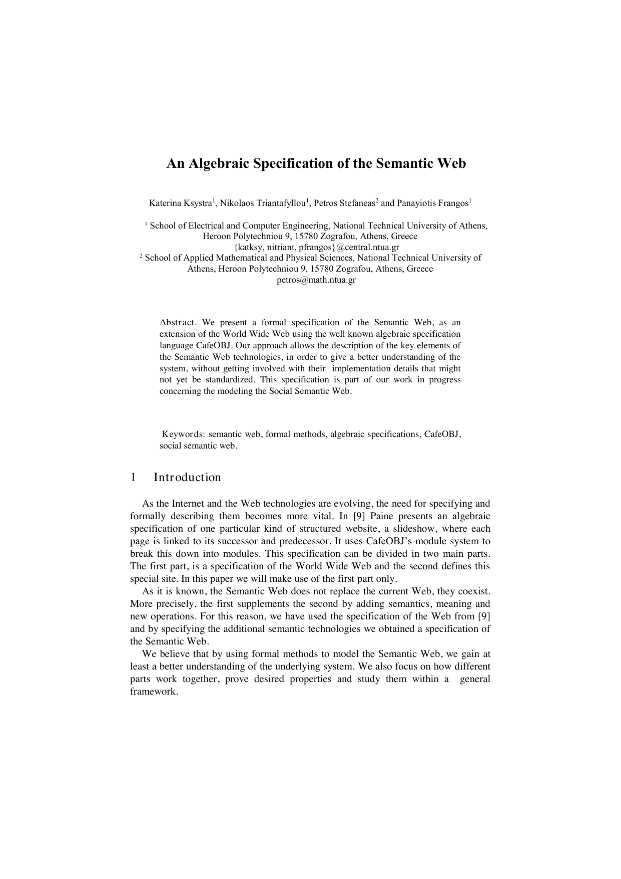 An Algebraic Specification of the Semantic Web