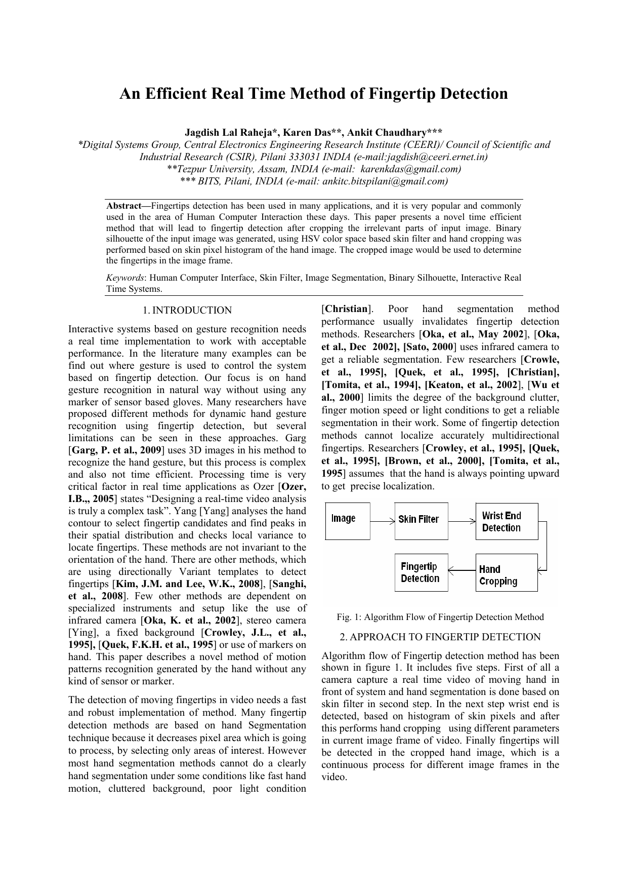 An Efficient Real Time Method of Fingertip Detection