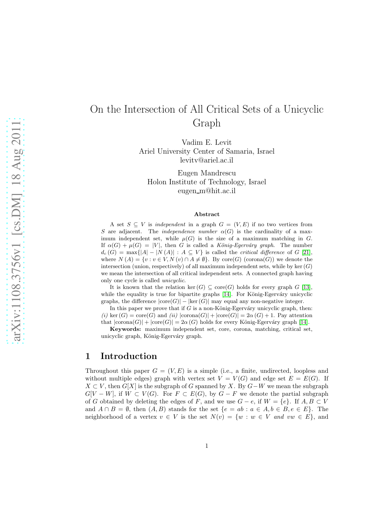 On the Intersection of All Critical Sets of a Unicyclic Graph