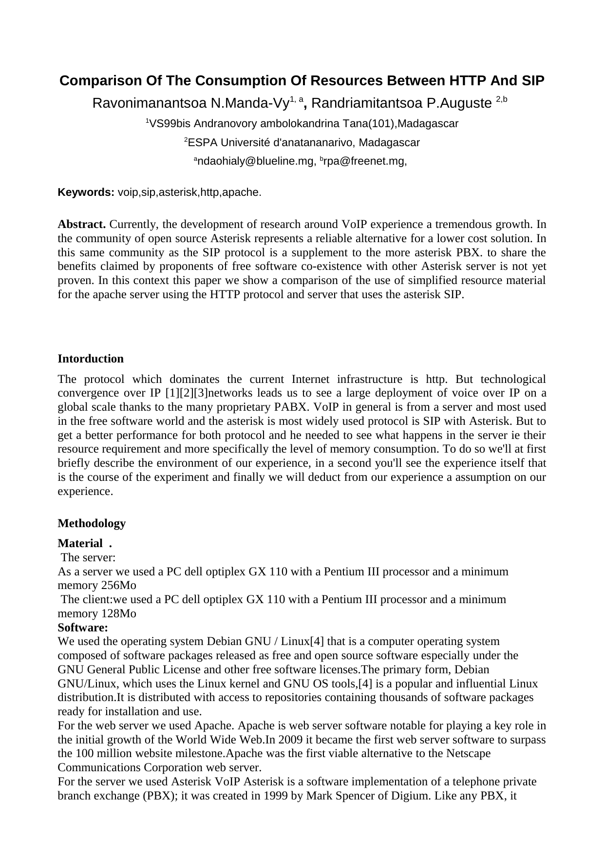 Comparison Of The Consumption Of Resources Between HTTP And SIP