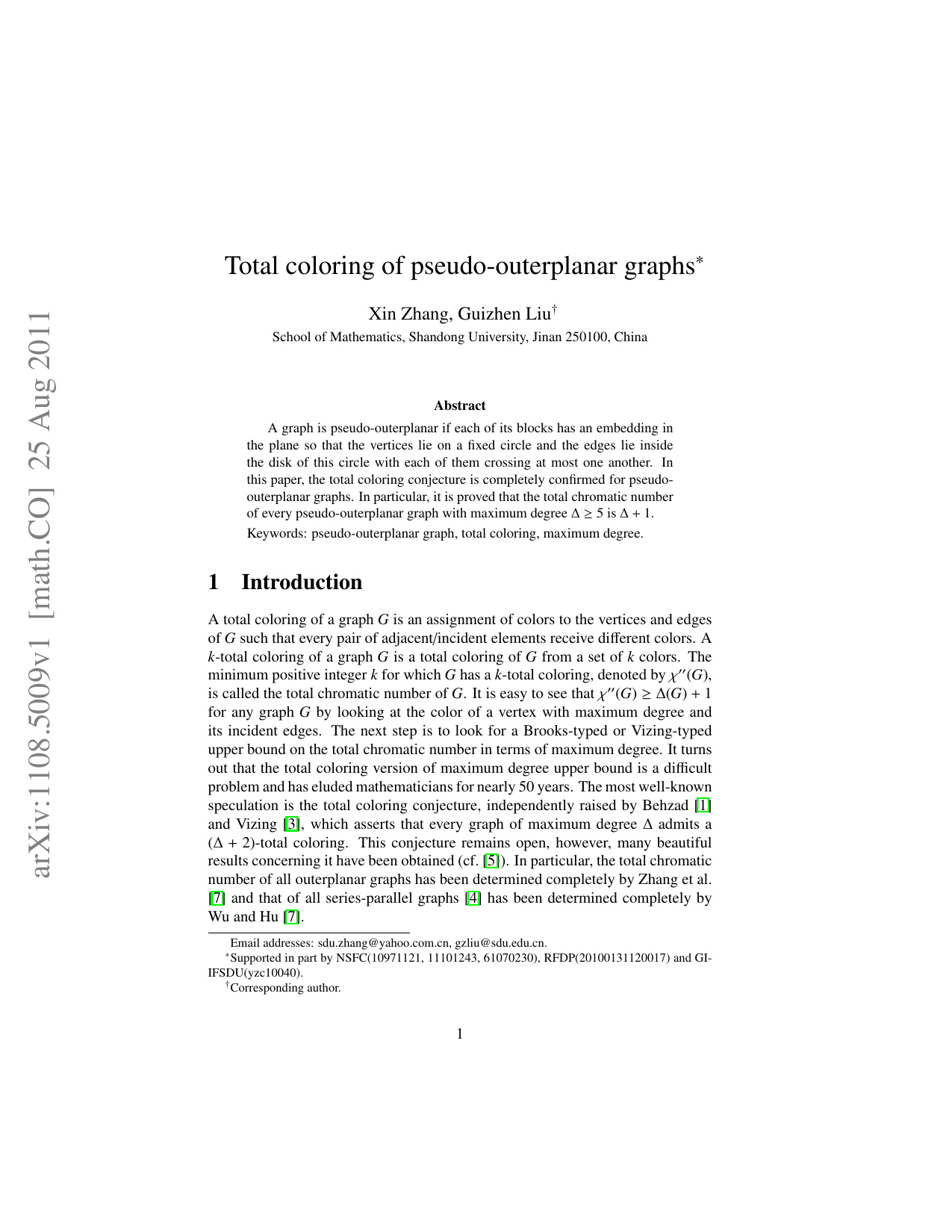 Total coloring of pseudo-outerplanar graphs