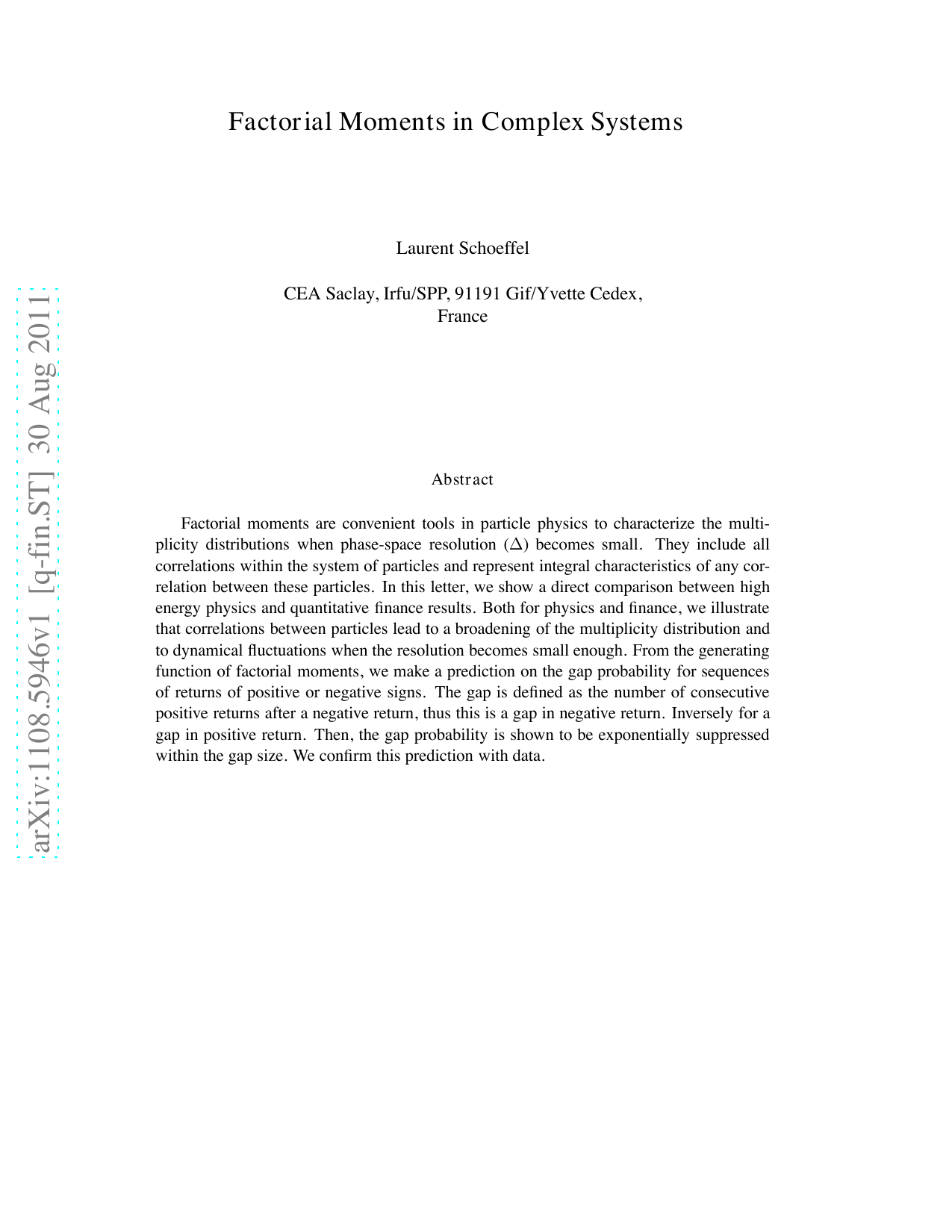 Factorial Moments in Complex Systems