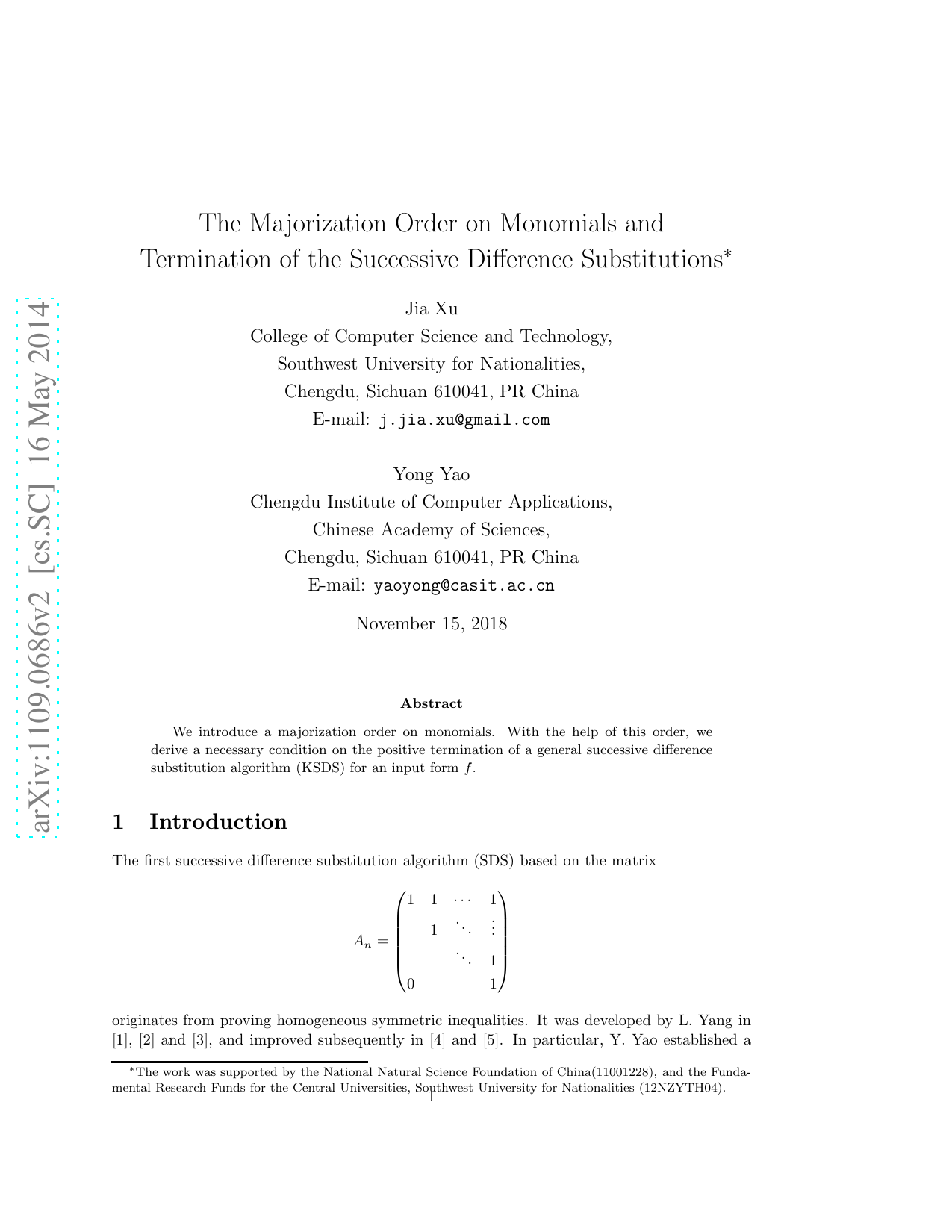A Majorization Order on Monomials and Termination of a Successive   Difference Substitution Algorithm