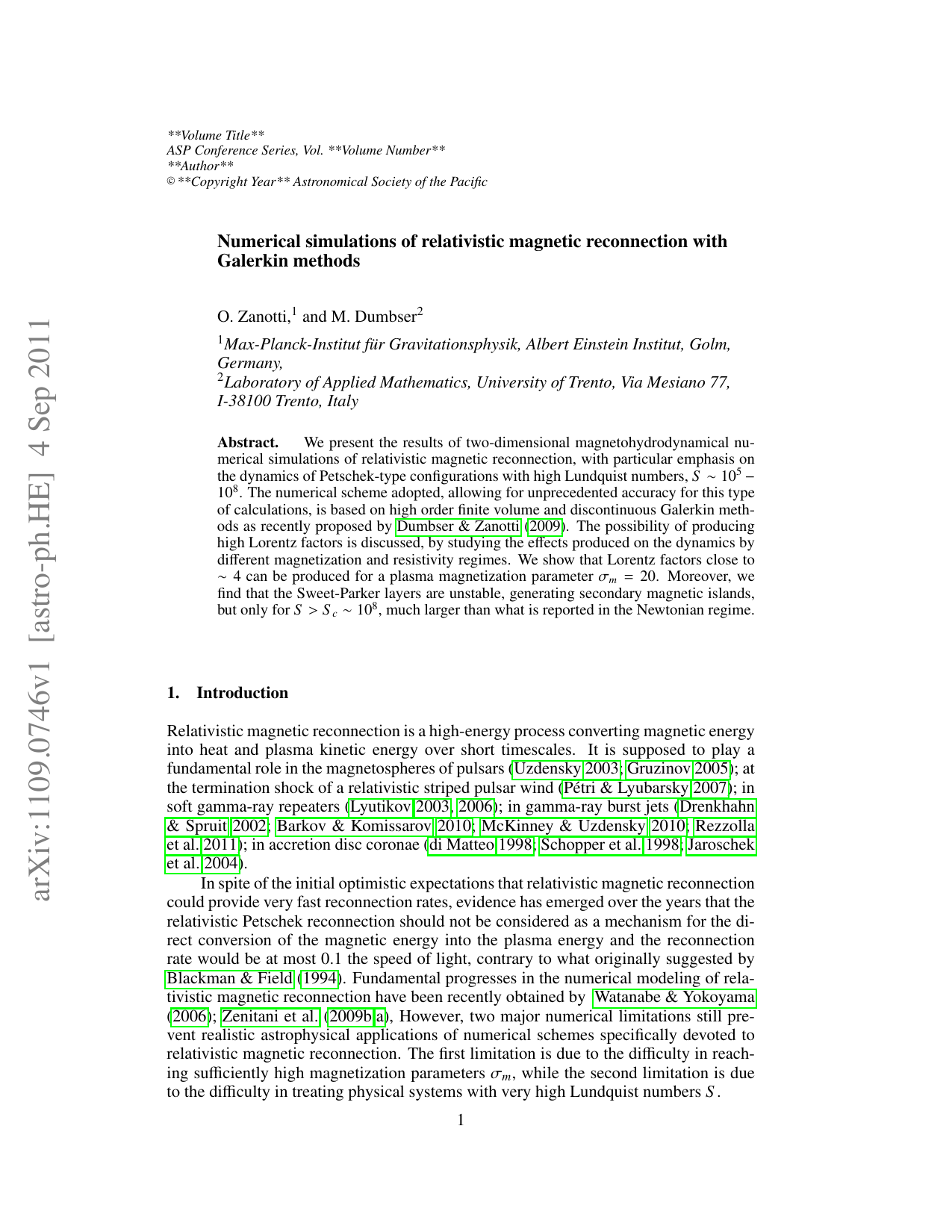 Numerical simulations of relativistic magnetic reconnection with Galerkin methods