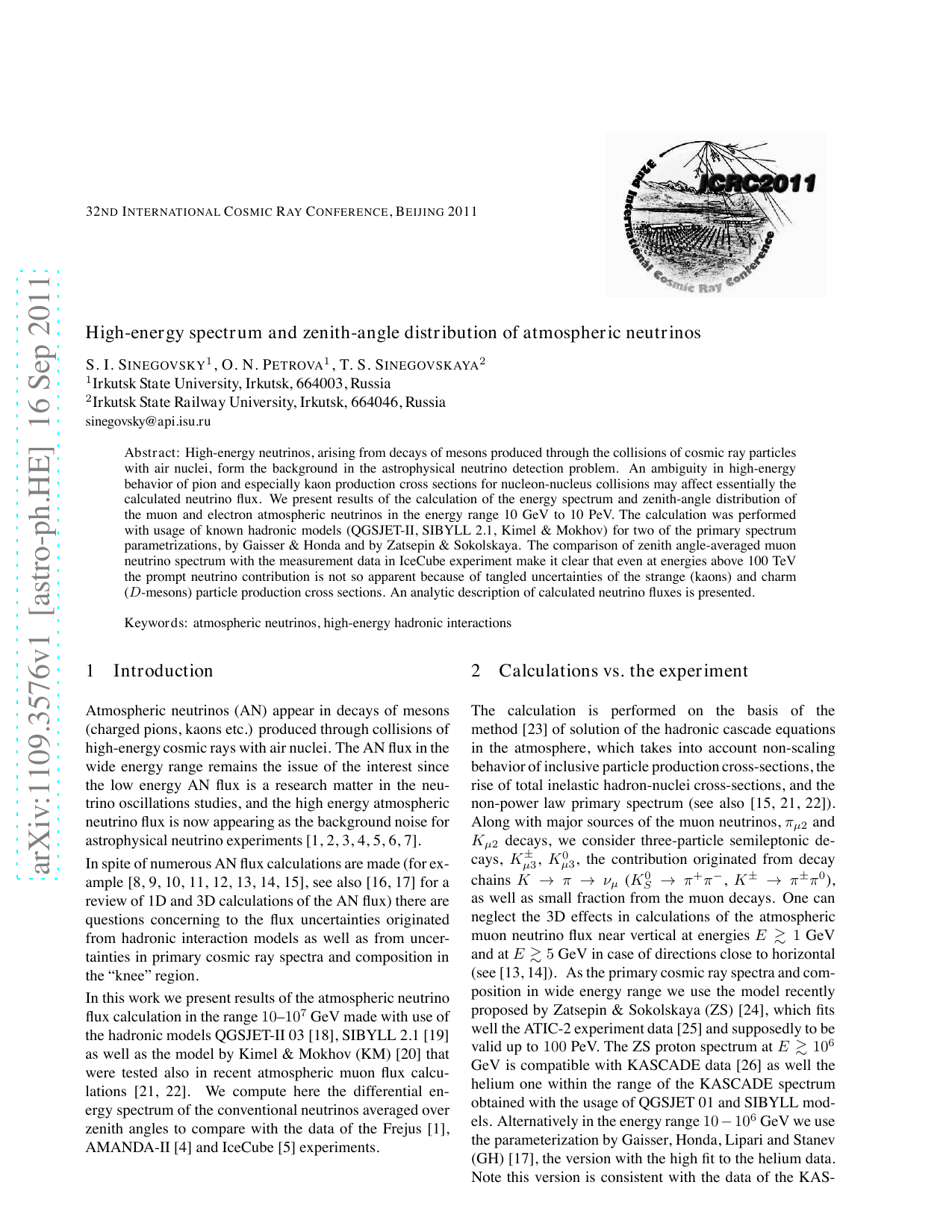 High-energy spectrum and zenith-angle distribution of atmospheric neutrinos
