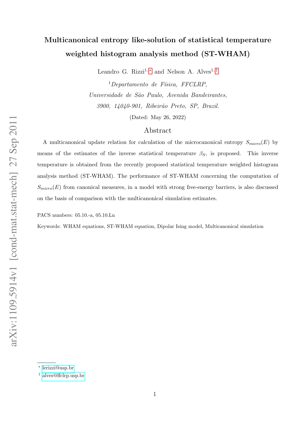 Multicanonical entropy like-solution of statistical temperature weighted   histogram analysis method (ST-WHAM)