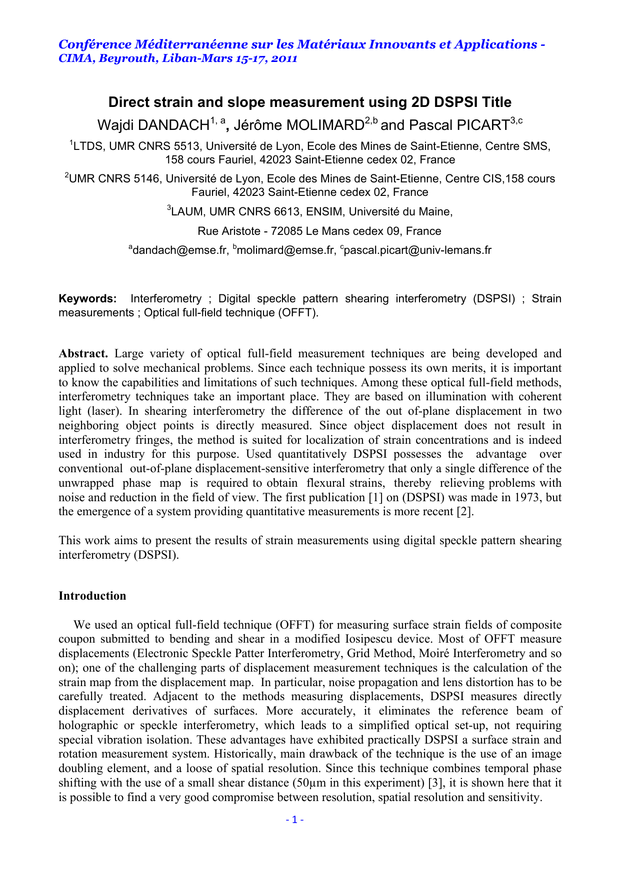 Direct strain and slope measurement using 2D DSPSI Title