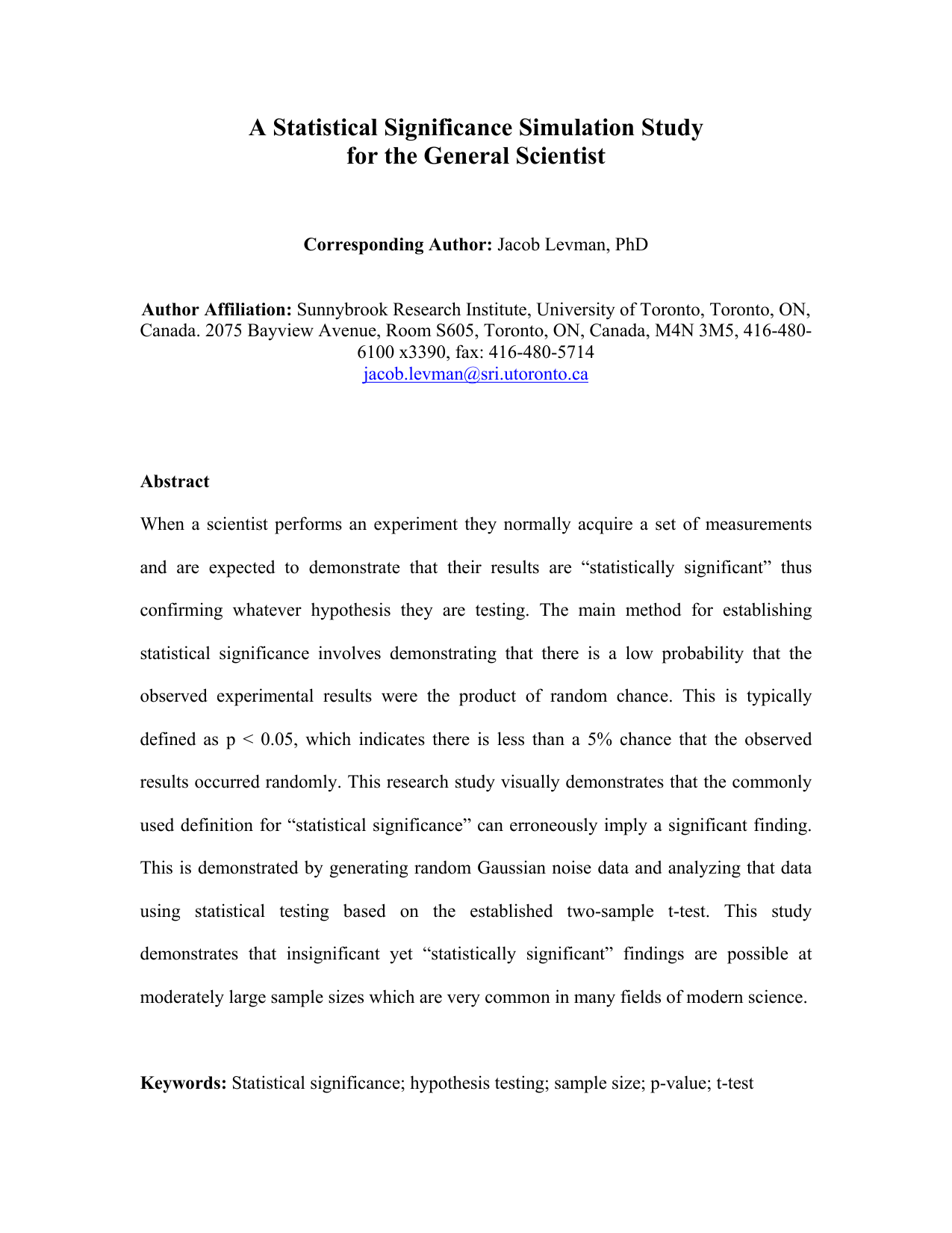 A Statistical Significance Simulation Study for the General Scientist