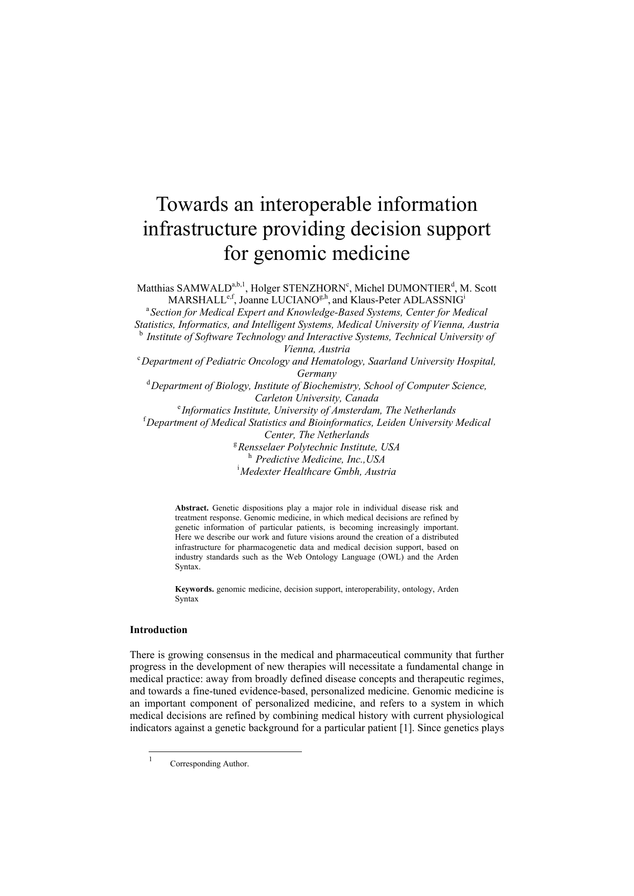 Towards an interoperable information infrastructure providing decision   support for genomic medicine