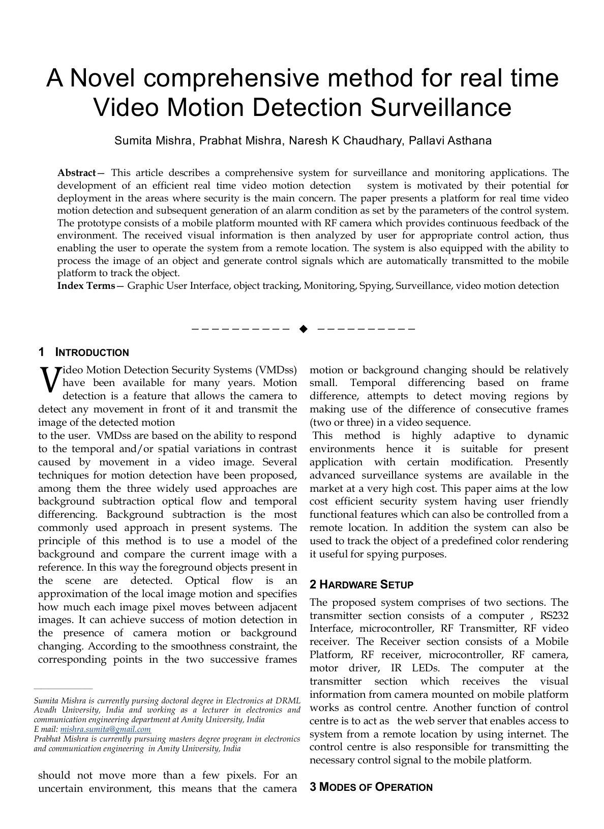A Novel comprehensive method for real time Video Motion Detection   Surveillance