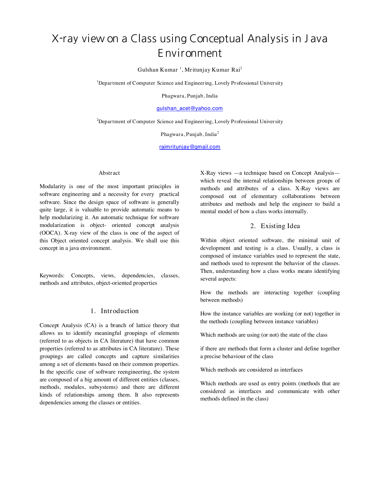 X-ray view on a Class using Conceptual Analysis in Java Environment