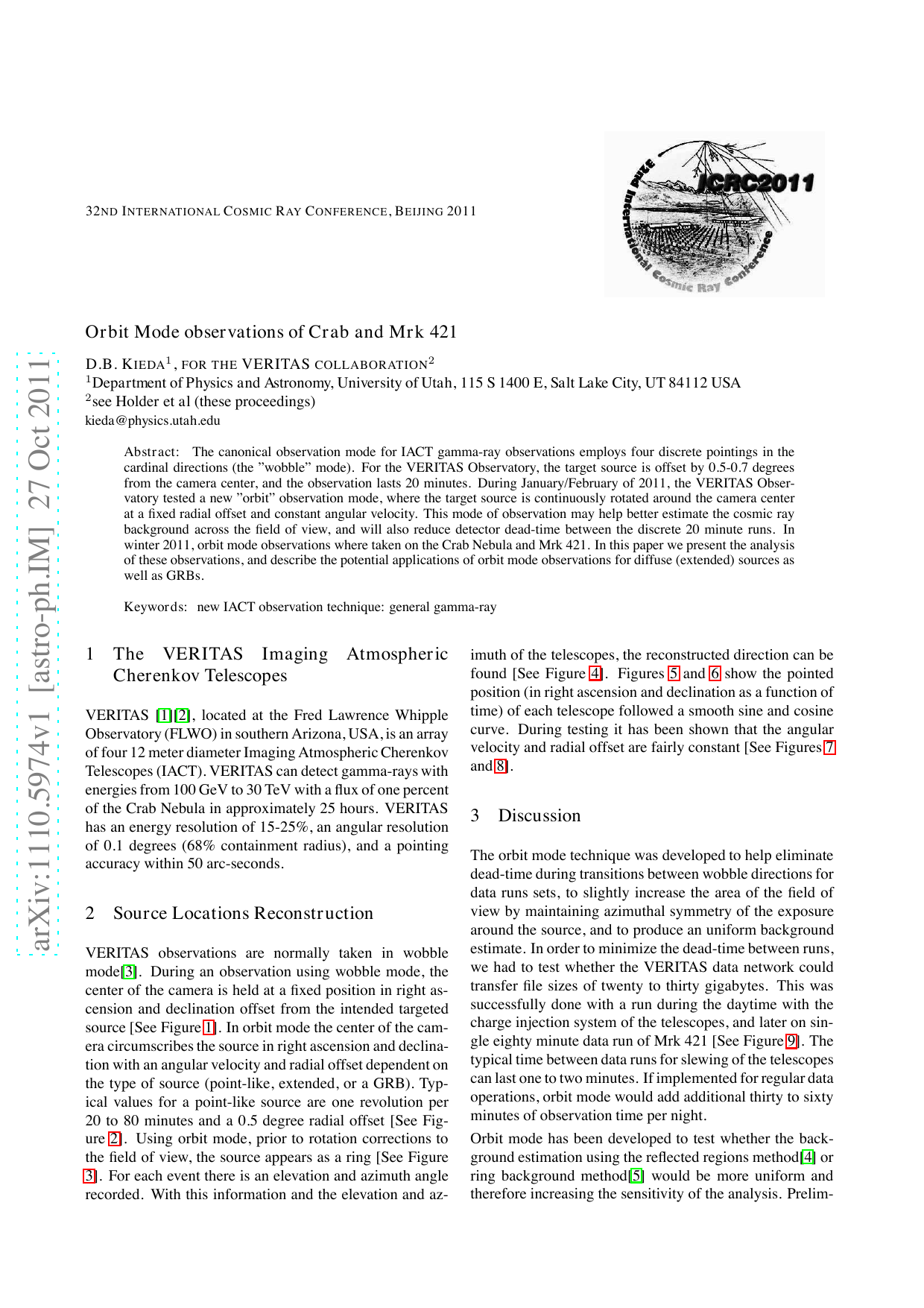 Orbit Mode observations of Crab and Mrk 421