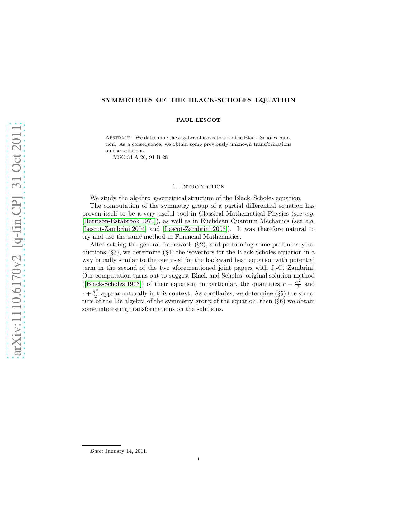 Symmetries of the Black-Scholes equation