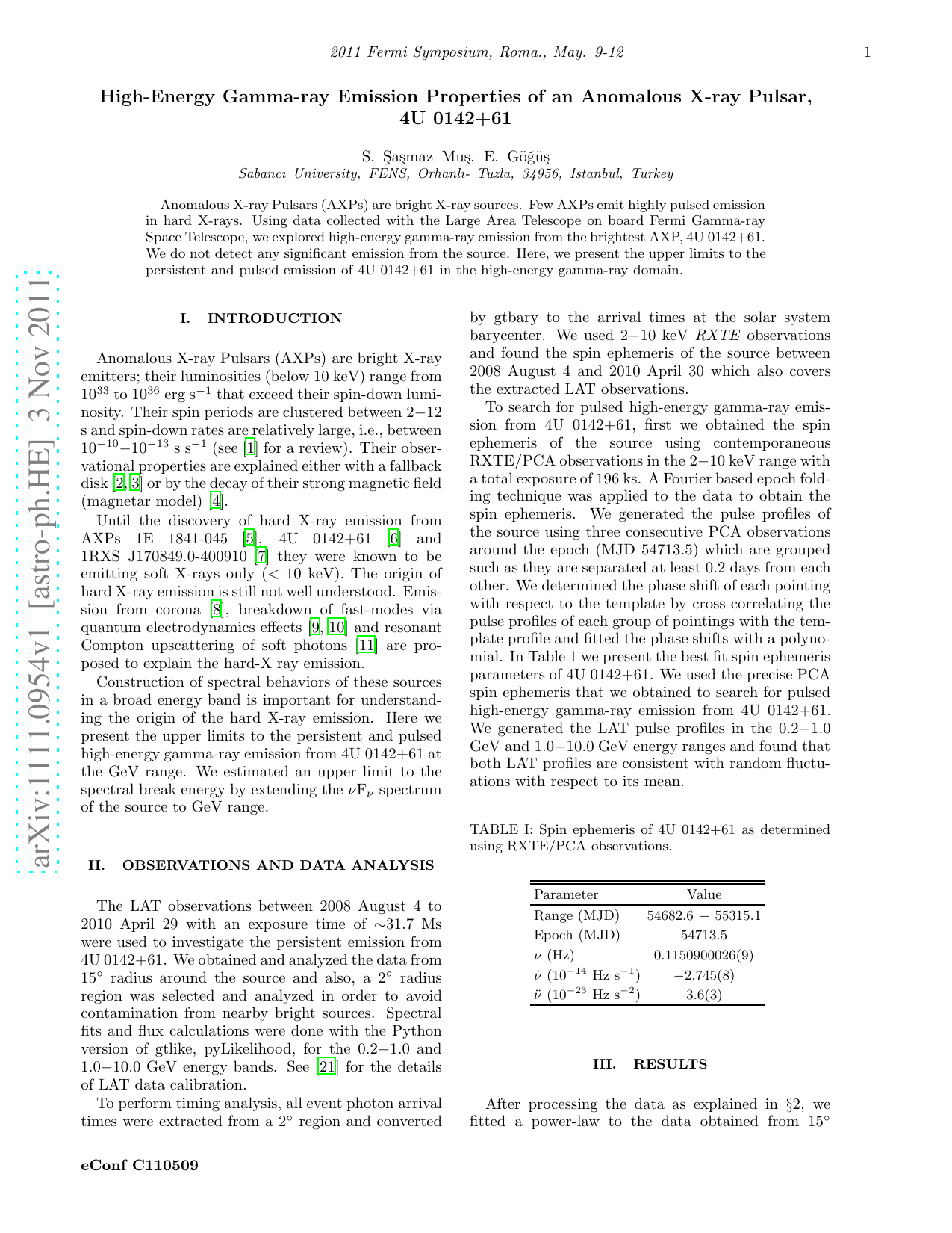 High-Energy Gamma-ray Emission Properties of an Anomalous X-ray Pulsar, 4U 0142+61