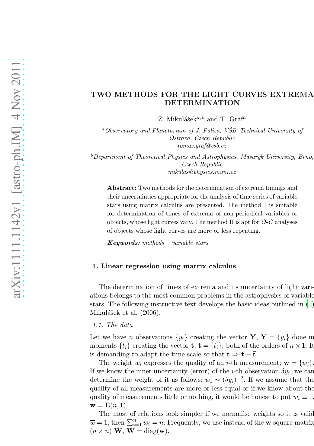 Two methods for the light curves extrema determination