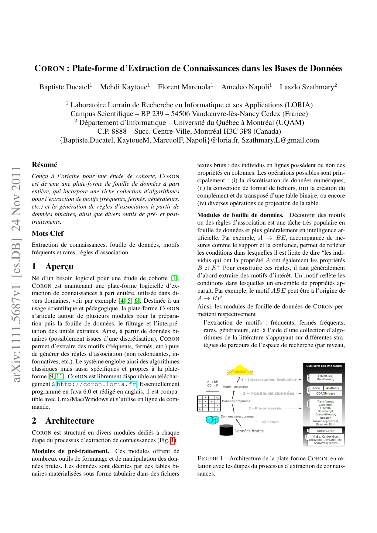 Coron : Plate-forme dextraction de connaissances dans les bases de   donnees