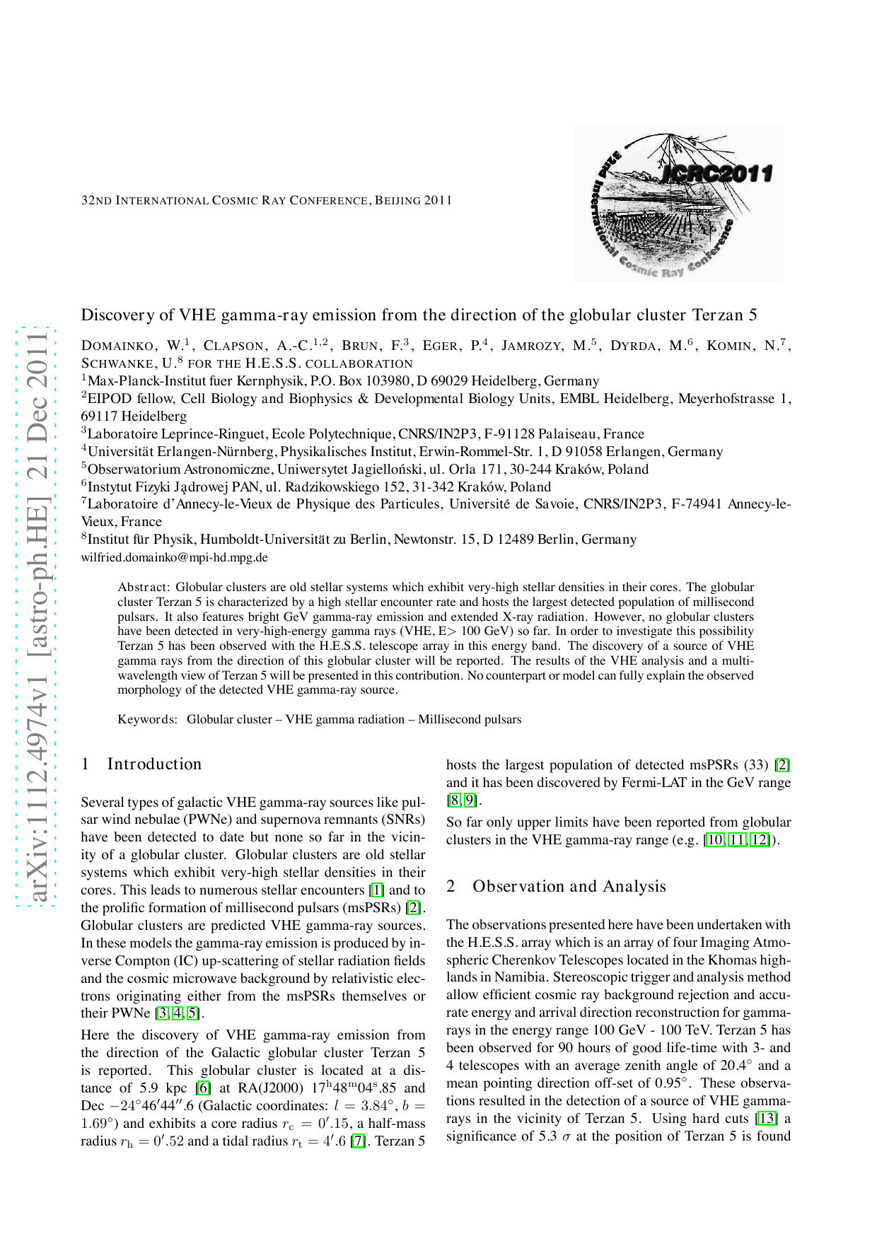 Discovery of VHE gamma-ray emission from the direction of the globular cluster Terzan 5