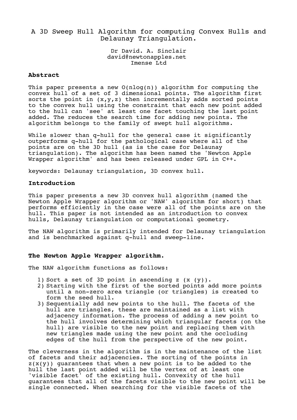 3D 컨벡스 껍질 생성의 혁신: NAW 알고리즘