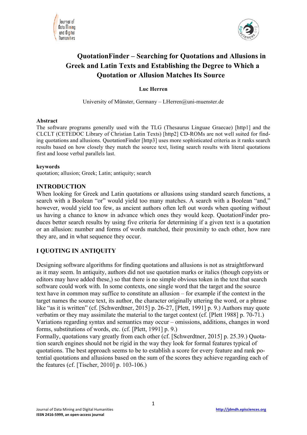 고대 그리스·라틴어 인용문 검색의 혁신: QuotationFinder