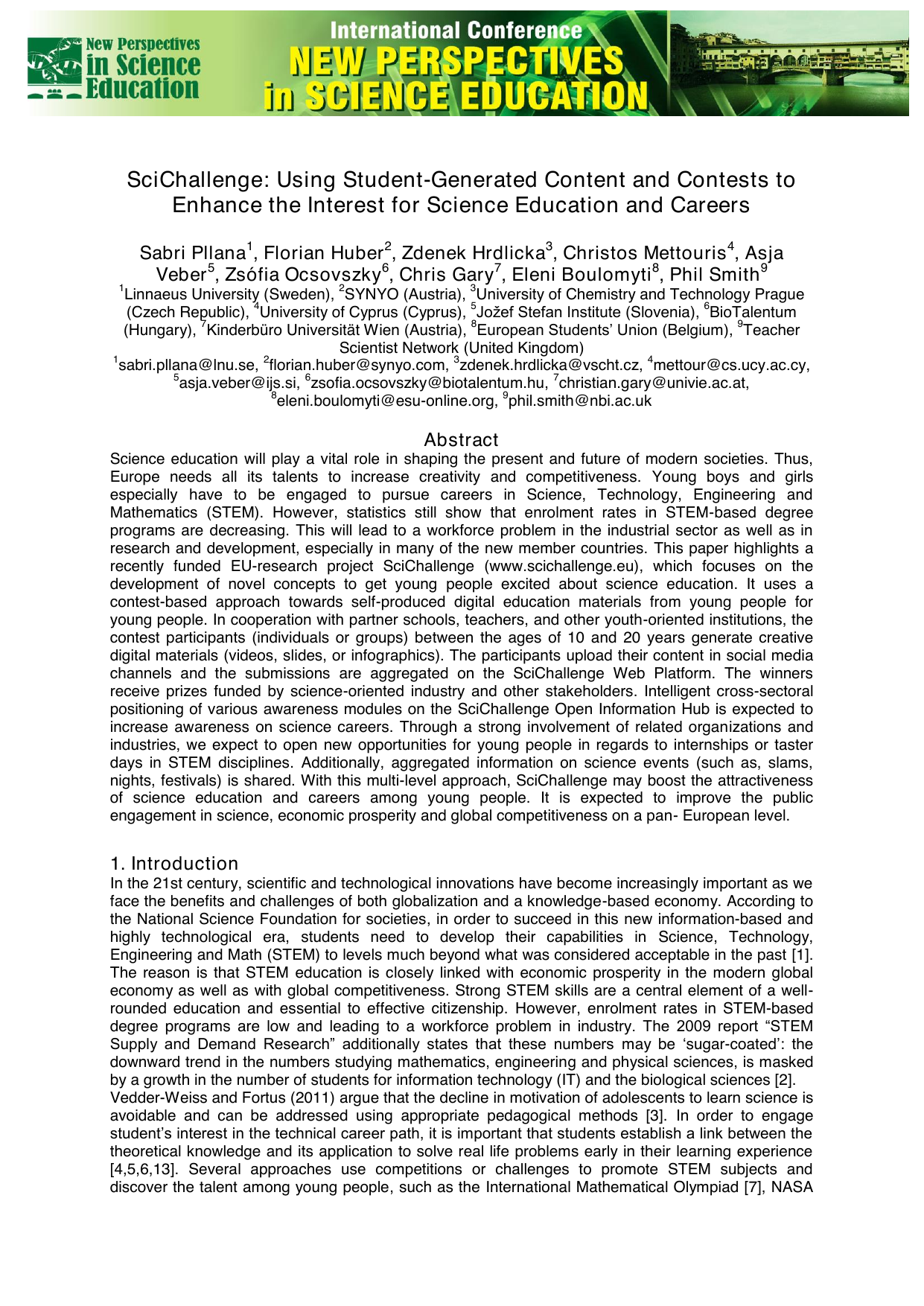 SciChallenge: Using Student-Generated Content and Contests to Enhance the Interest for Science Education and Careers