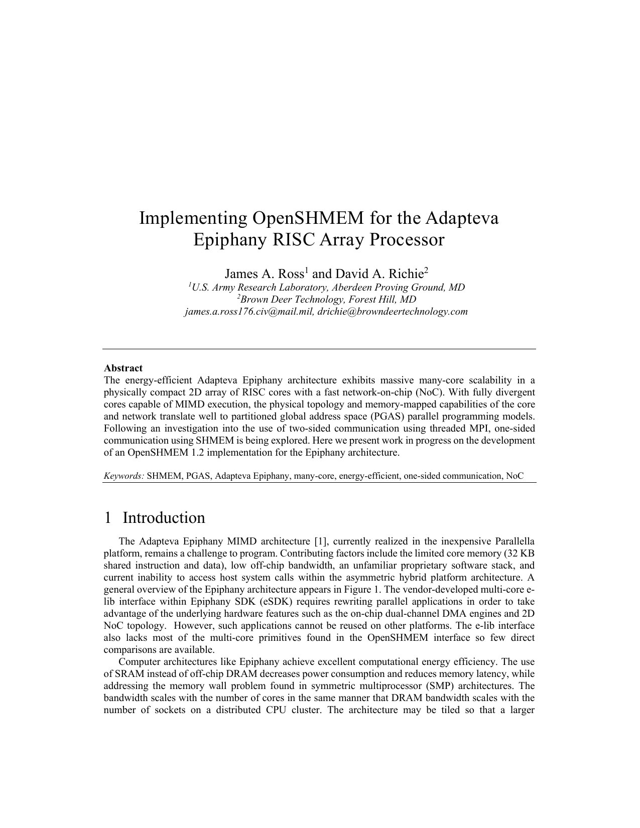 Implementing OpenSHMEM for the Adapteva Epiphany RISC Array Processor