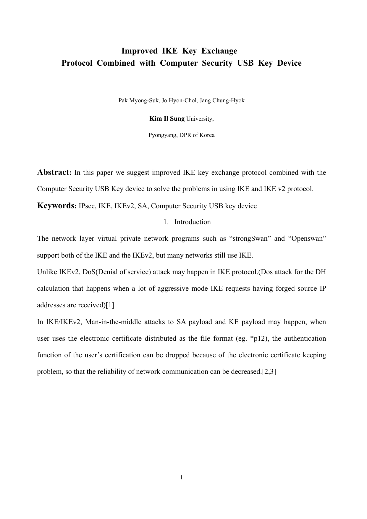 Improved IKE Key Exchange Protocol Combined with Computer Security USB Key Device
