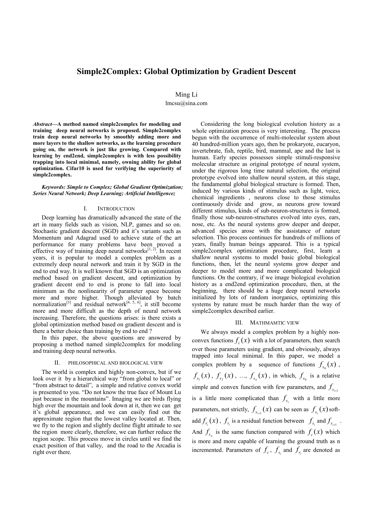Simple2Complex: Global Optimization by Gradient Descent