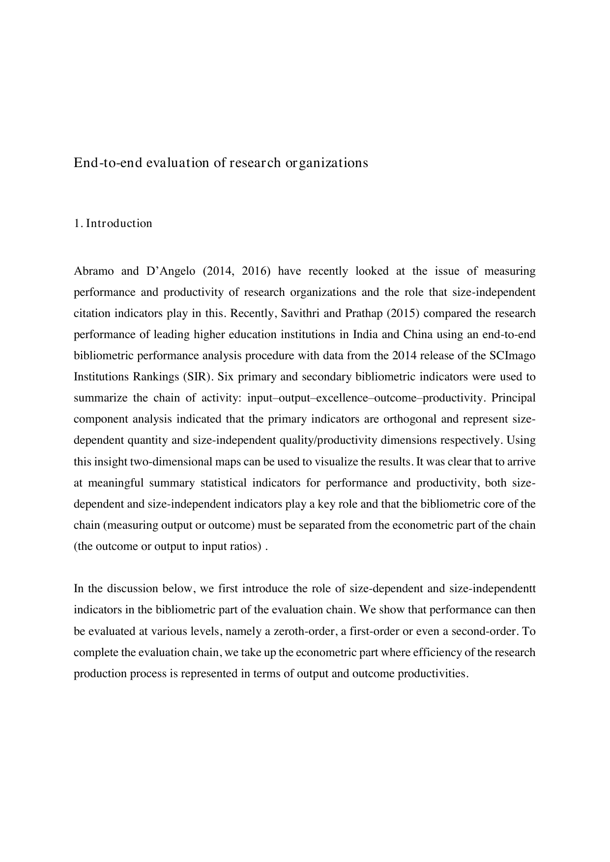 End-to-end evaluation of research organizations