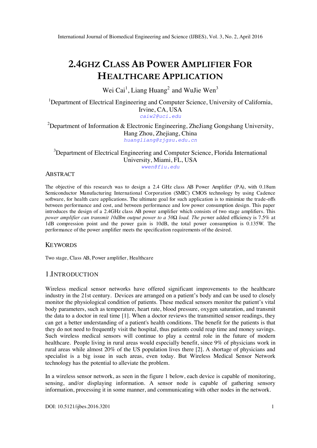 2.4GHZ Class AB power Amplifier For Healthcare Application