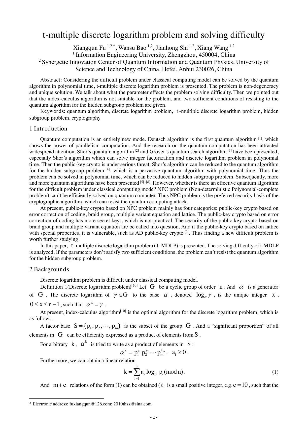 t-multiple discrete logarithm problem and solving difficulty