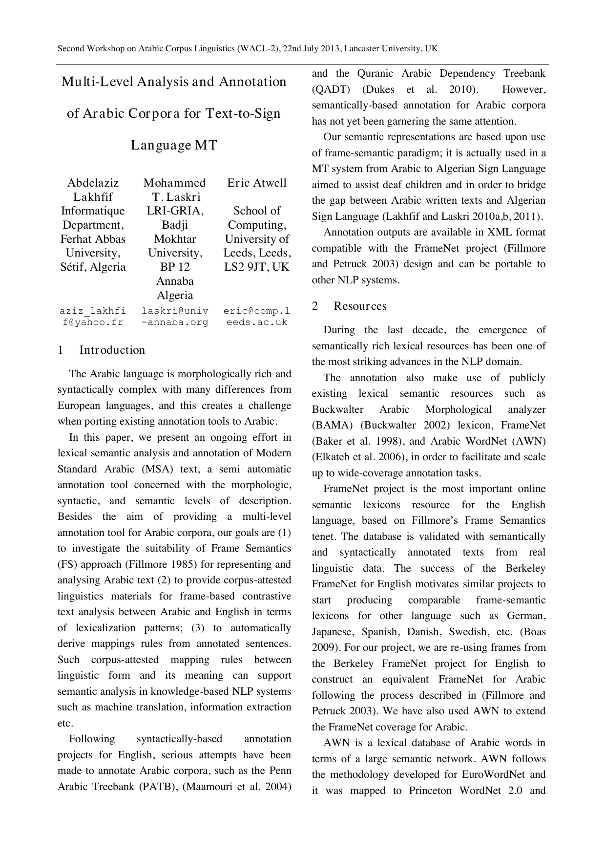 Multi-Level Analysis and Annotation of Arabic Corpora for Text-to-Sign Language MT